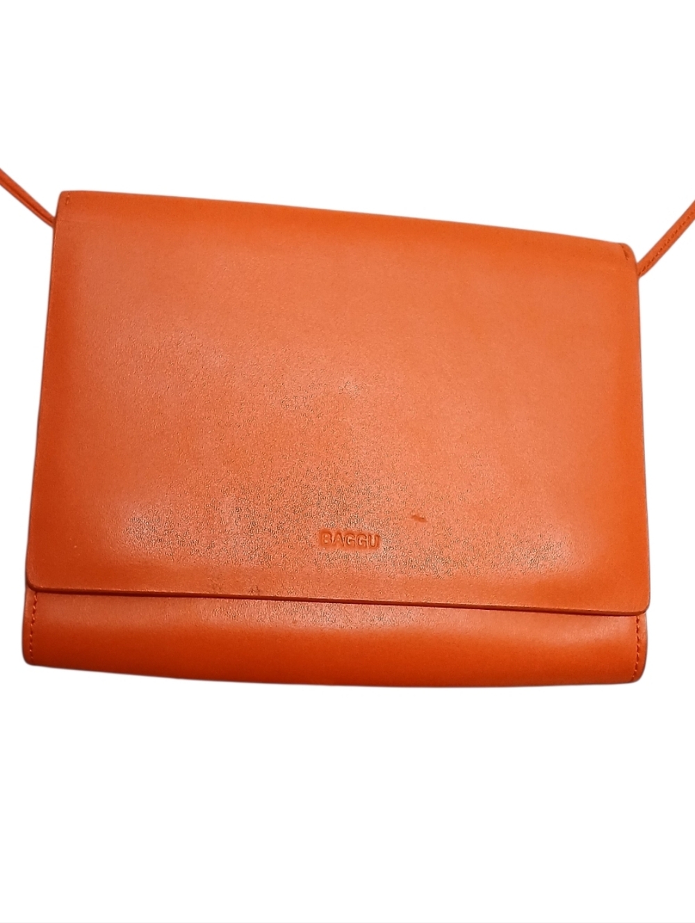 BAGGU | Minimalist Orange Cowhide Leather Crossbody Shoulder Bag - Picture 2 of 13
